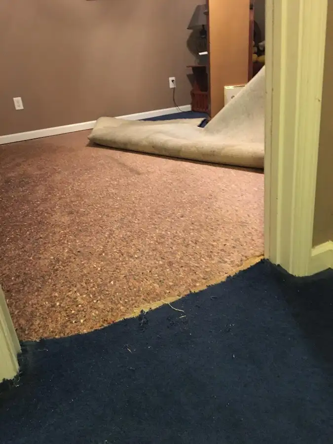 Carpet pad removal revealing water damage during Drying & Dehumidification in King