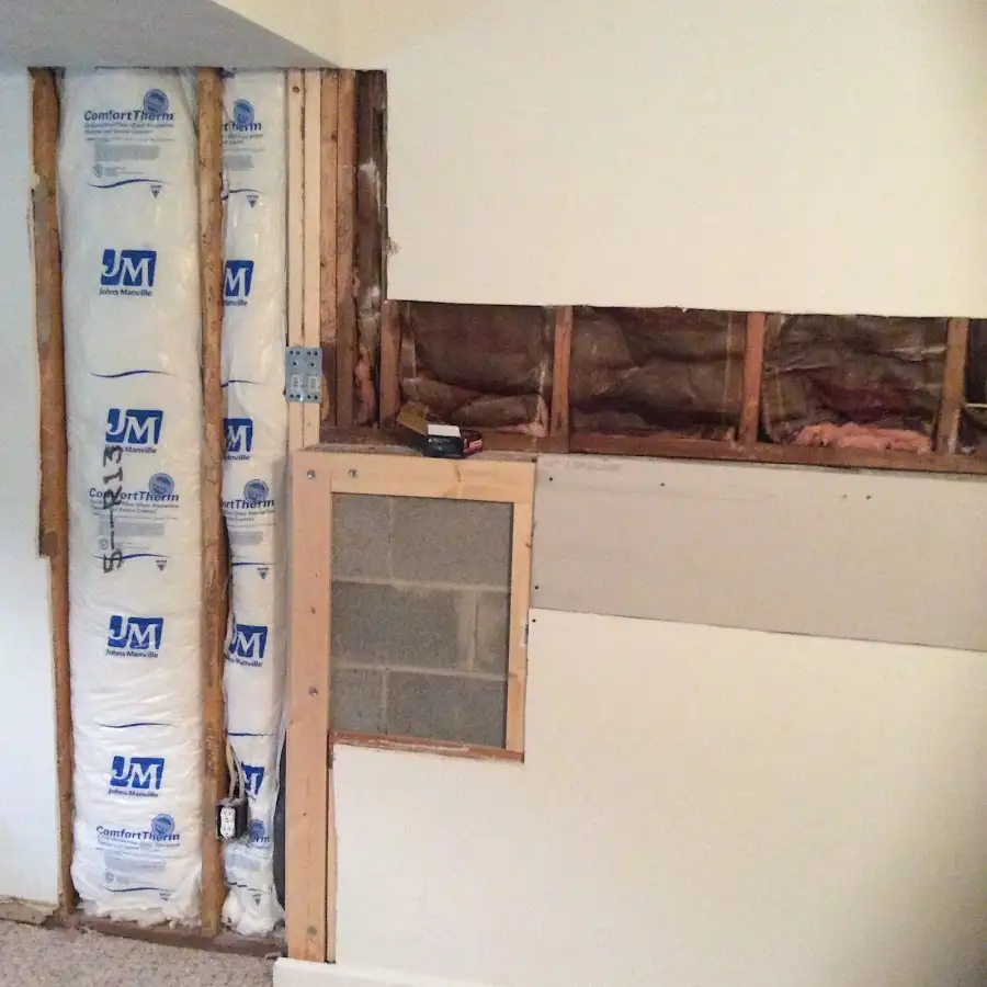 Wall insulation replacement during Basement Flood Cleanup in King